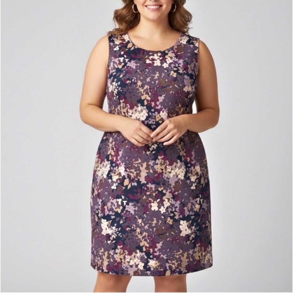 LANDS' END Floral Ponte Sleeveless Midi Dress Sheath Dress Warm Purple Size 16T